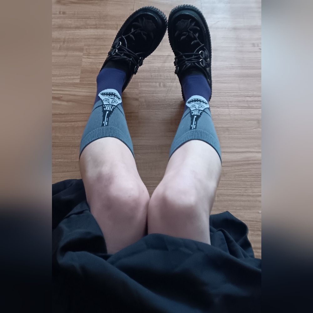 Creeper-219 Rose Embroidered Velvet Creeper Shoes 【black】 / Demonia